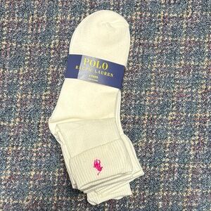 New Polo Ralph Lauren 6 pairs of white socks with multicolored logos